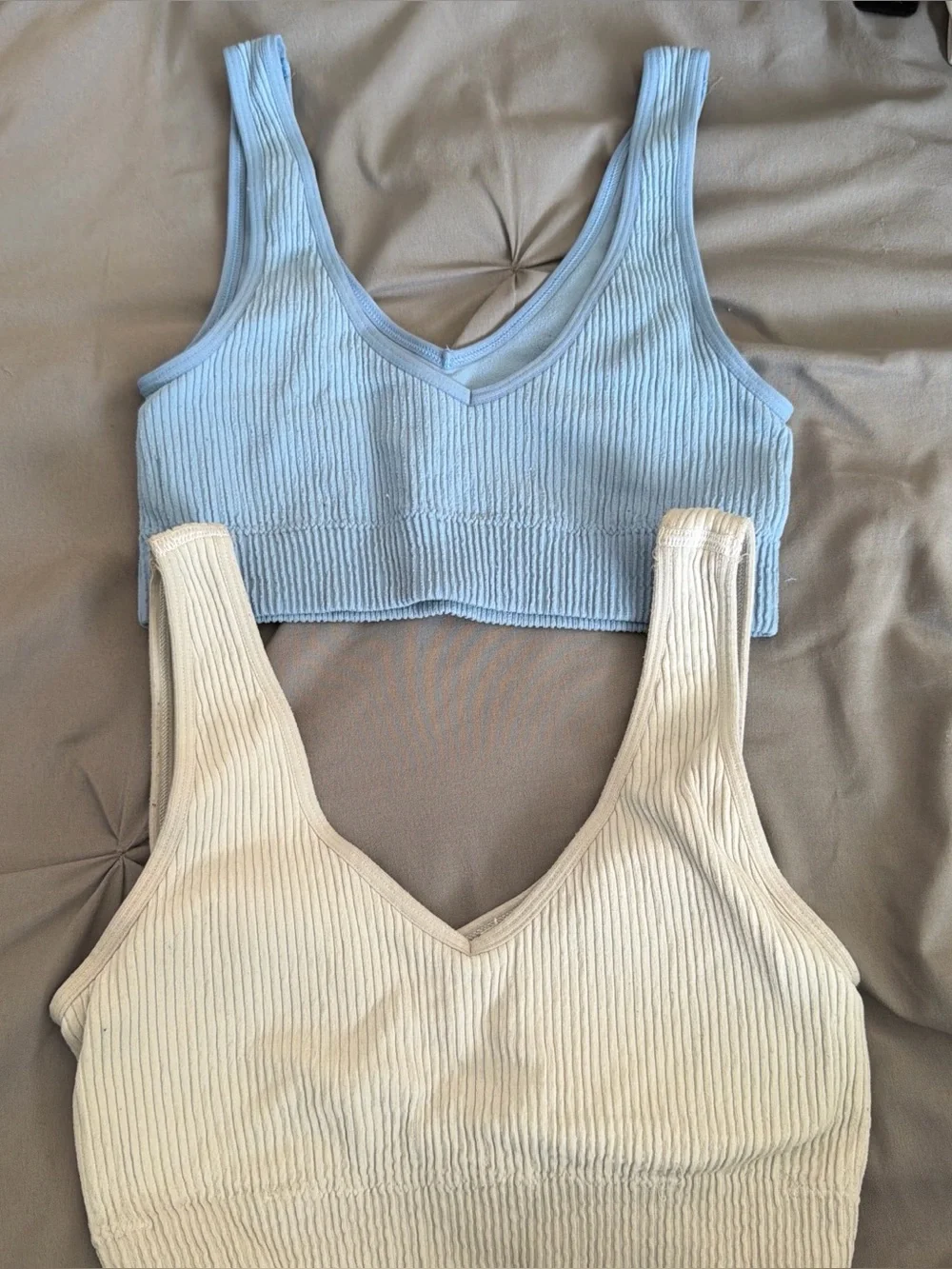 aerie Ribbed V-Neck Crop Tank — Light Blue & Cream - Picture 1 of 2